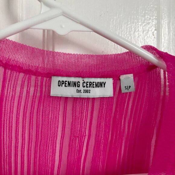 Opening Ceremony Sheer Ribbed Pink Top Half Sleeve See Through Mesh Shirt Small - Picture 4 of 9